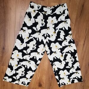 Nine West Women's Black & White Floral Crop Wide Leg Pants Pull-On Size M